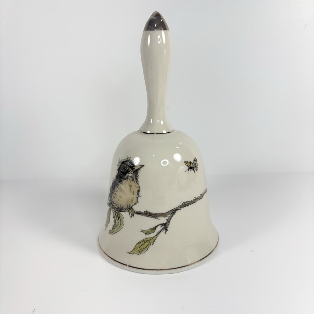 Porcelain‎ Enesco Bell by Mary Mugg 1977 Baby Bird With Butterfly 5 3/4"